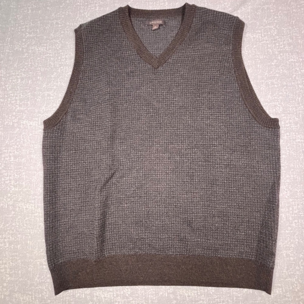 Nordstrom‎ Mens XL Fine Merino Wool V-Neck Sweater Vest Brown Grandpacore